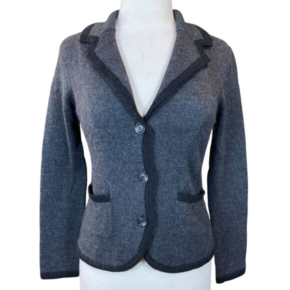 August Silk Gray Merino Wool Blend Sweater Cardigan Blazer Large - Picture 1 of 7